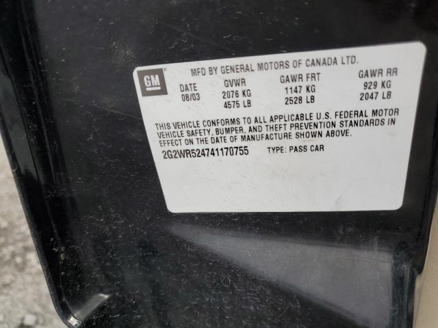 2G2WR524741170755 - 2004 PONTIAC GRAND PRIX შავი ფოტო 10
