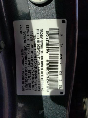 2HGFB2F93CH553023 - 2012 HONDA CIVIC EXL Boz foto 10