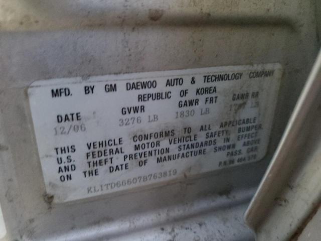 KL1TD66607B763819 - 2007 CHEVROLET AVEO BASE GRAY photo 10