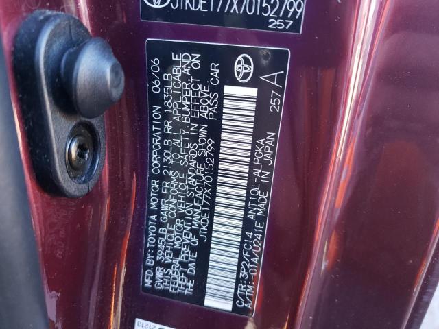 JTKDE177X70152799 - 2007 TOYOTA SCION TC ბურგუნდია ფოტო 10