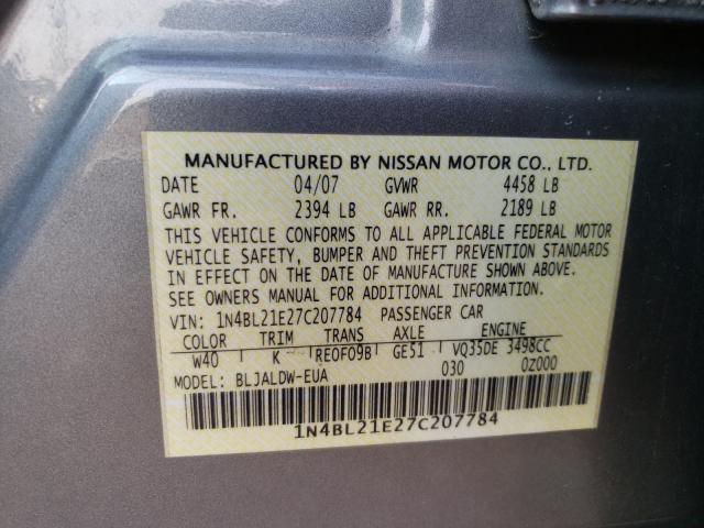 1N4BL21E27C207784 - 2007 NISSAN ALTIMA 3.5 GRAY photo 10