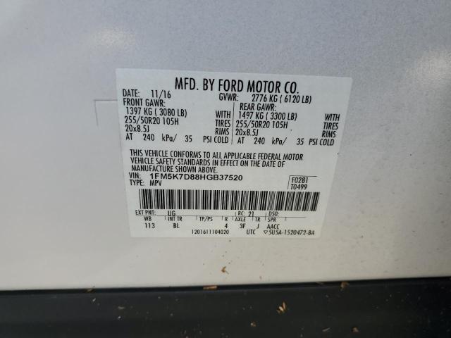 1FM5K7D88HGB37520 - 2017 FORD EXPLORER X WHITE photo 10