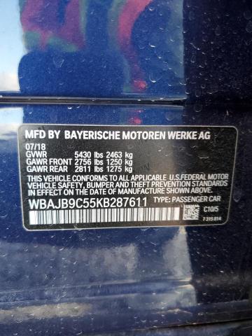 WBAJB9C55KB287611 - 2019 BMW M550XI BLUE photo 10