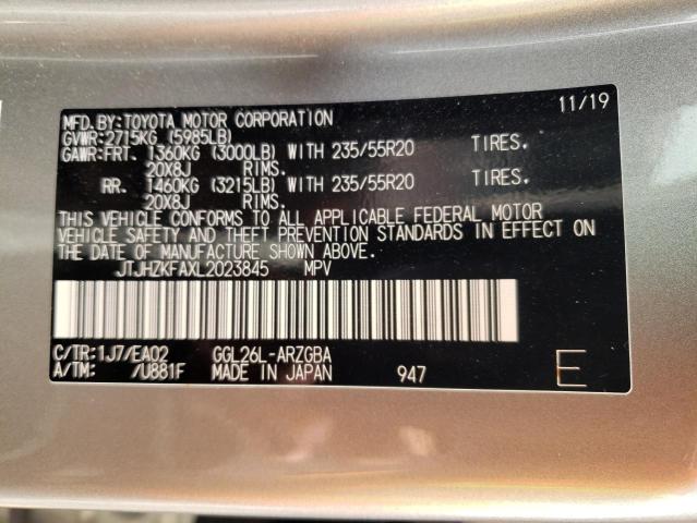 JTJHZKFAXL2023845 - 2020 LEXUS RX 350 L SILVER photo 10