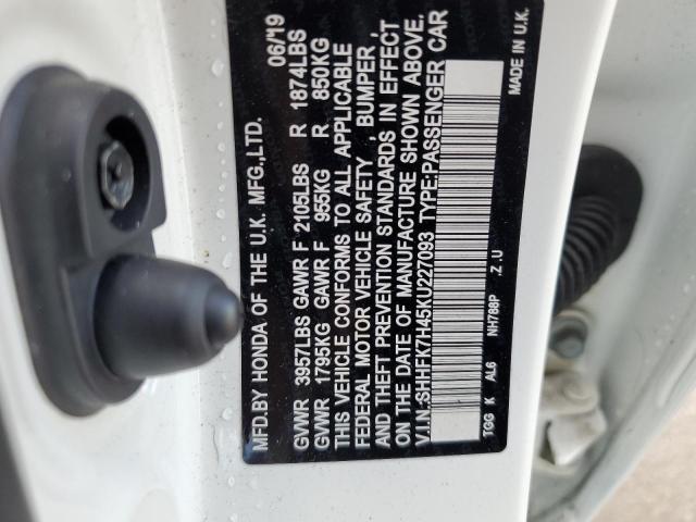 SHHFK7H45KU227093 - 2019 HONDA CIVIC SPOR 白色 照片 10