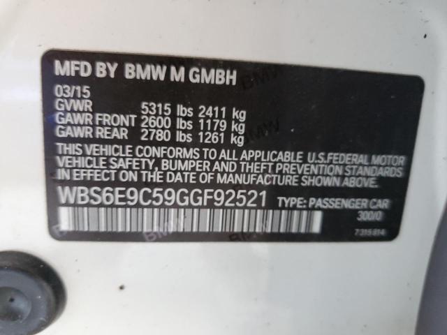 WBS6E9C59GGF92521 - 2016 BMW M6 GRAN CO WHITE photo 12