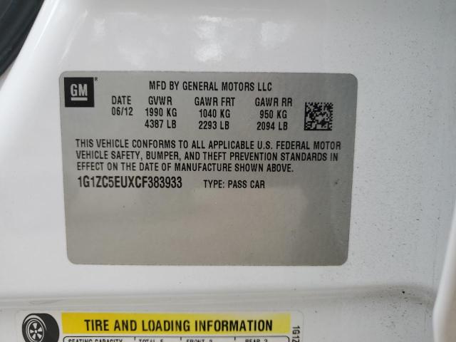 1G1ZC5EUXCF383933 - 2012 CHEVROLET MALIBU 1LT 白色 照片 10