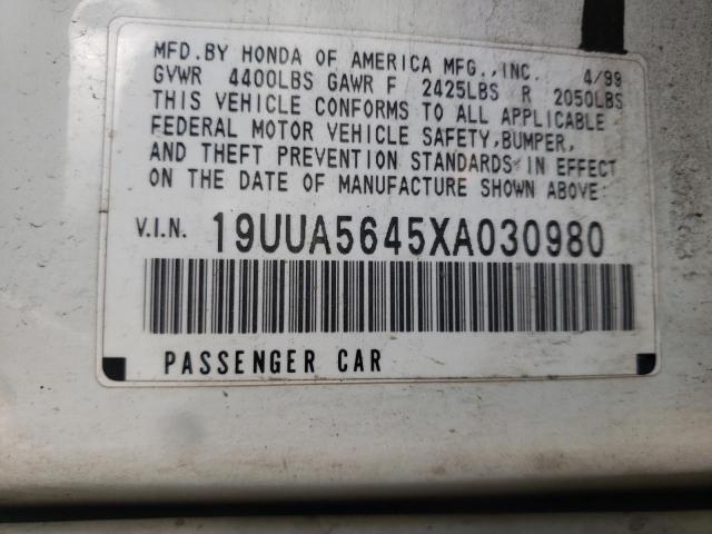 19UUA5645XA030980 - 1999 ACURA 3.2TL WHITE photo 10