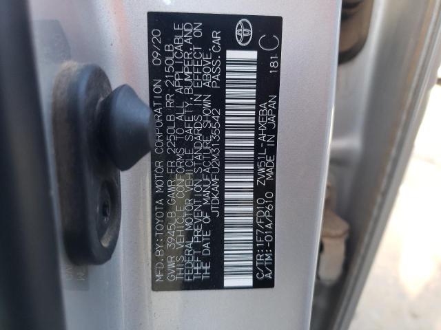 JTDKAMFU2M3135542 - 2021 TOYOTA PRIUS SPEC SILVER photo 10