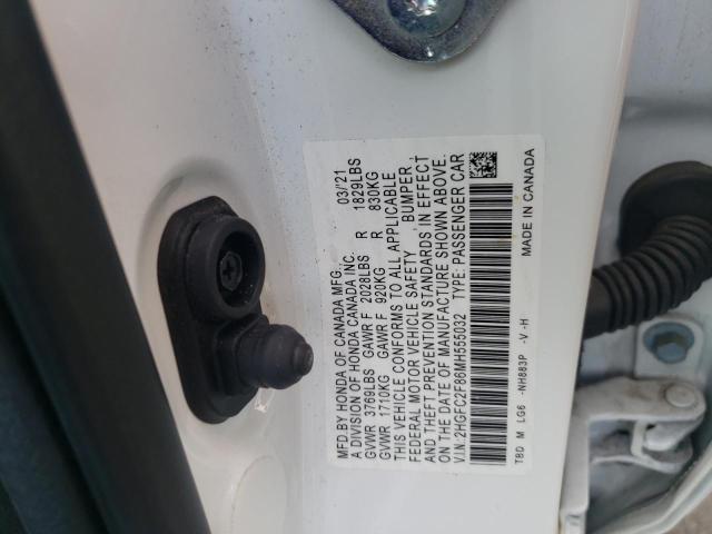 2HGFC2F86MH555032 - 2021 HONDA CIVIC SPOR WHITE photo 10