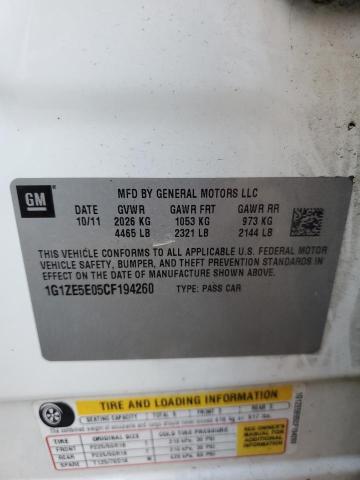 1G1ZE5E05CF194260 - 2012 CHEVROLET MALIBU LTZ თეთრი ფოტო 10