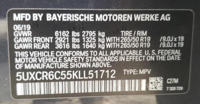 5UXCR6C55KLL51712 - 2019 BMW X5 XDRIVE4 GRAY photo 10