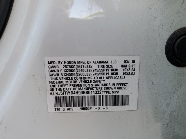 5FRYD4H90GB014332 - 2016 ACURA MDX ADVANC WHITE photo 10