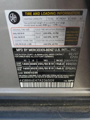 4JGBB86E47A236509 - 2007 MERCEDES-BENZ ML 350 SILVER photo 10