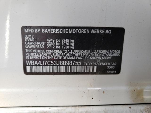 WBA4J7C53JBB98755 - 2018 BMW 440XI GRAN WHITE photo 10