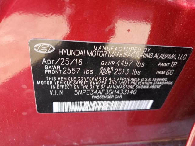 5NPE34AF3GH433140 - 2016 HYUNDAI SONATA SPO BURGUNDY photo 10