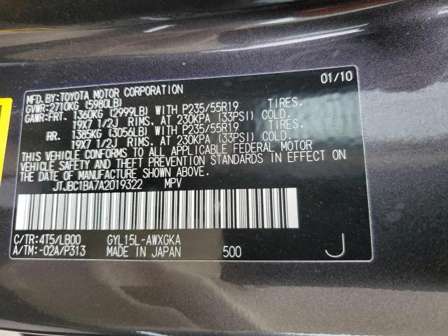 JTJBC1BA7A2019322 - 2010 LEXUS RX 450 CHARCOAL photo 10