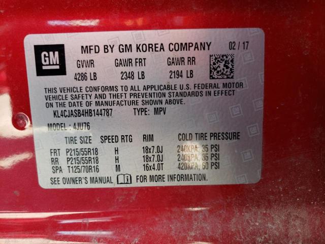 KL4CJASB4HB144787 - 2017 BUICK ENCORE PRE RED photo 10