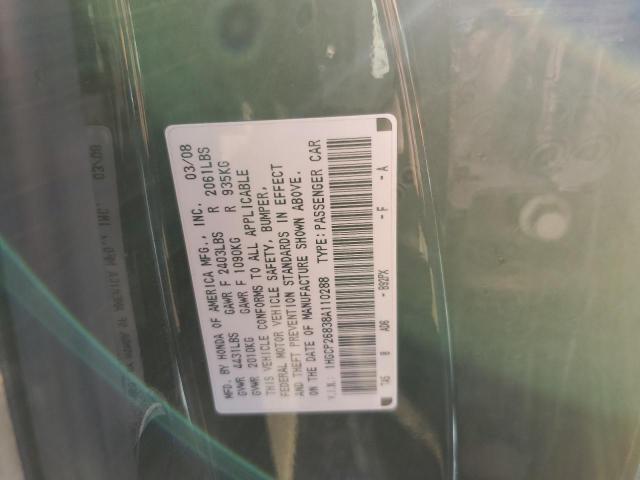 1HGCP26838A110288 - 2008 HONDA ACCORD EXL BLACK photo 10