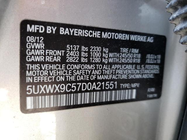 5UXWX9C57D0A21551 - 2013 BMW X3 XDRIVE2 GRAY photo 10