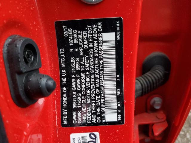 SHHFK7H45HU224493 - 2017 HONDA CIVIC SPOR RED photo 10