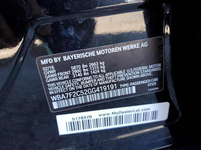 WBA7F2C52GG419191 - 2016 BMW 750 XI BLACK photo 10