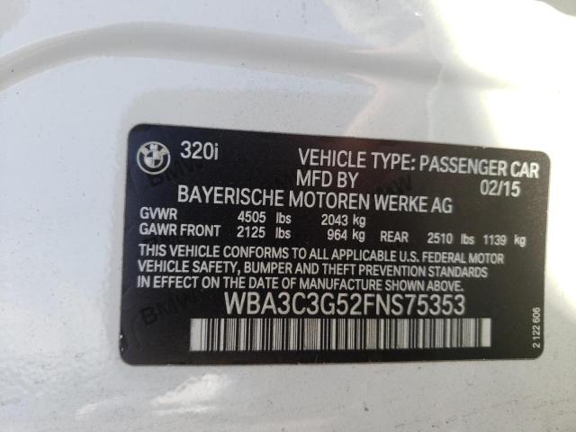 WBA3C3G52FNS75353 - 2015 BMW 320 I XDRI WHITE photo 10