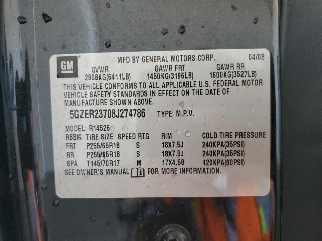 5GZER23708J274786 - 2008 SATURN OUTLOOK XR BLACK photo 10