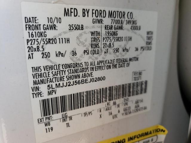 5LMJJ2J56BEJ02800 - 2011 LINCOLN NAVIGATOR 白色 照片 10