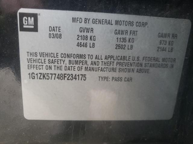 1G1ZK57748F234175 - 2008 CHEVROLET MALIBU LTZ შავი ფოტო 10