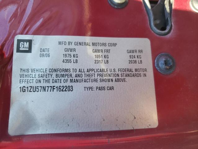 1G1ZU57N77F162203 - 2007 CHEVROLET MALIBU LTZ ბურგუნდია ფოტო 10