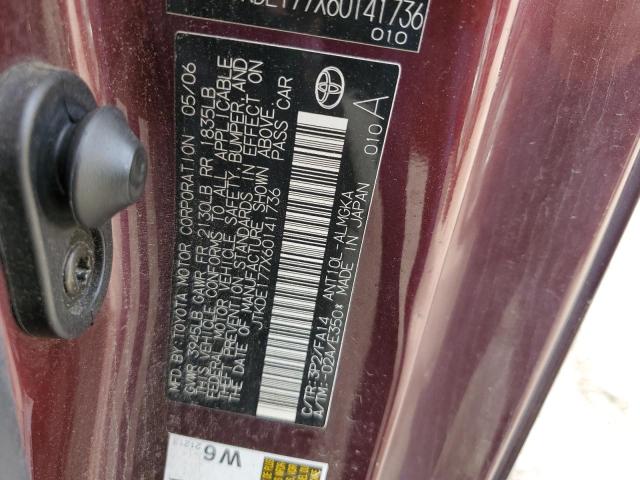 JTKDE177X60141736 - 2006 TOYOTA SCION TC ბურგუნდია ფოტო 10