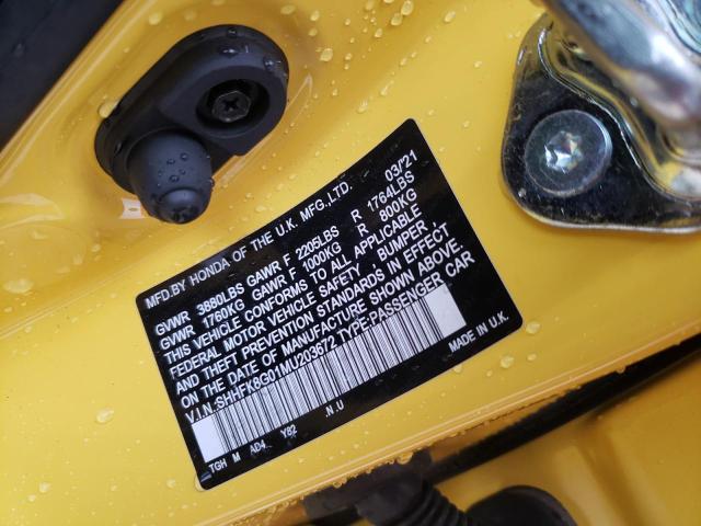 SHHFK8G01MU203672 - 2021 HONDA CIVIC TYPE YELLOW photo 10