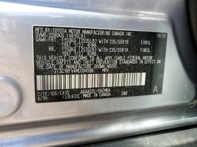 2T3C1RFV4MC094596 - 2021 TOYOTA RAV4 XLE P GRAY photo 10