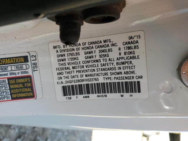 2HGFG3B09FH522765 - 2015 HONDA CIVIC EXL Ağ foto 10