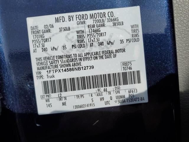 1FTPX14586NB12739 - 2006 FORD F150 BLUE photo 10