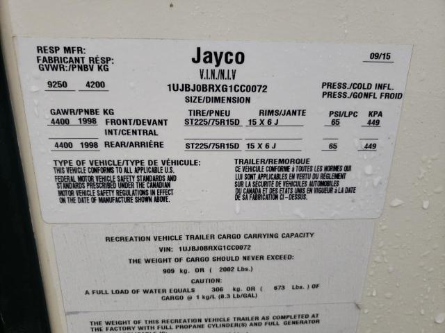 1UJBJ0BRXG1CC0072 - 2016 JAY JAYCO BEIGE photo 10