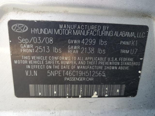 5NPET46C19H512565 - 2009 HYUNDAI SONATA GLS SILVER photo 10