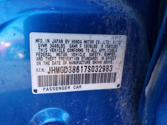 JHMGD38617S032983 - 2007 HONDA FIT S 蓝色 照片 10