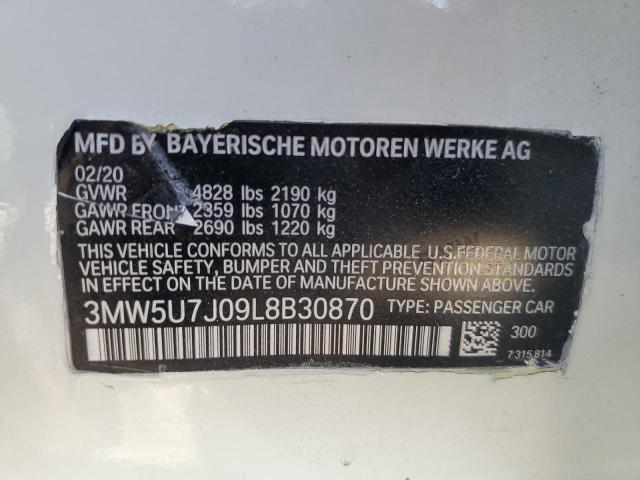3MW5U7J09L8B30870 - 2020 BMW M340I WHITE photo 10
