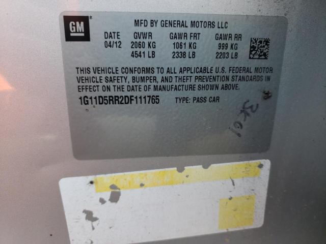 1G11D5RR2DF111765 - 2013 CHEVROLET MALIBU 1LT 银色 照片 10