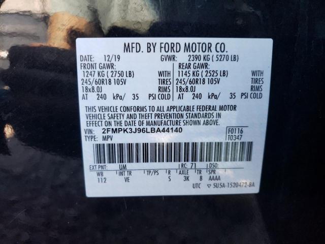 2FMPK3J96LBA44140 - 2020 FORD EDGE SEL BLACK photo 10