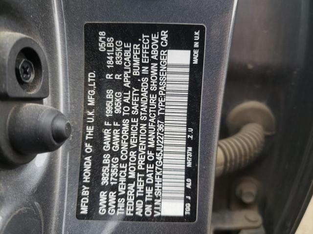 SHHFK7G45JU227367 - 2018 HONDA CIVIC SPOR 灰色 照片 10