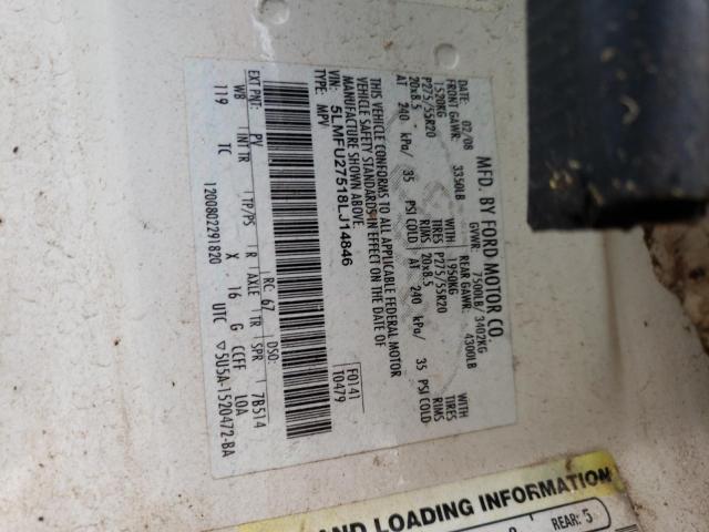 5LMFU27518LJ14846 - 2008 LINCOLN NAVIGATOR WHITE photo 10