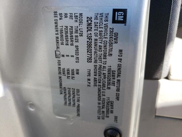 2CNDL13F286027763 - 2008 CHEVROLET EQUINOX SILVER photo 10