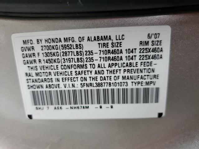 5FNRL38877B101073 - 2007 HONDA ODYSSEY TO SILVER photo 10