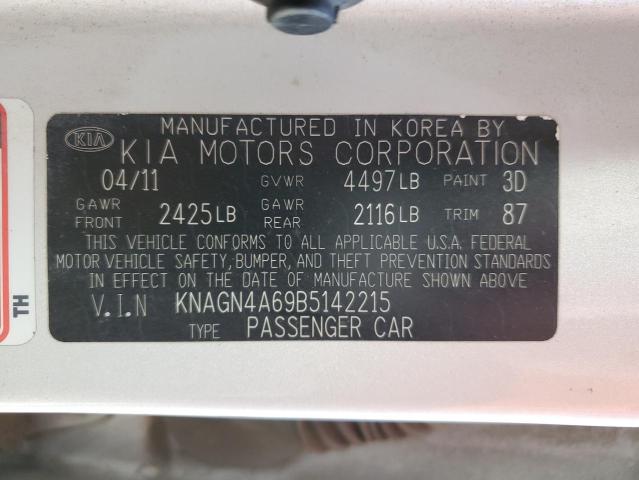 KNAGN4A69B5142215 - 2011 KIA OPTIMA EX SILVER photo 10