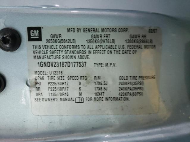 1GNDV23187D177537 - 2007 CHEVROLET UPLANDER BLUE photo 10