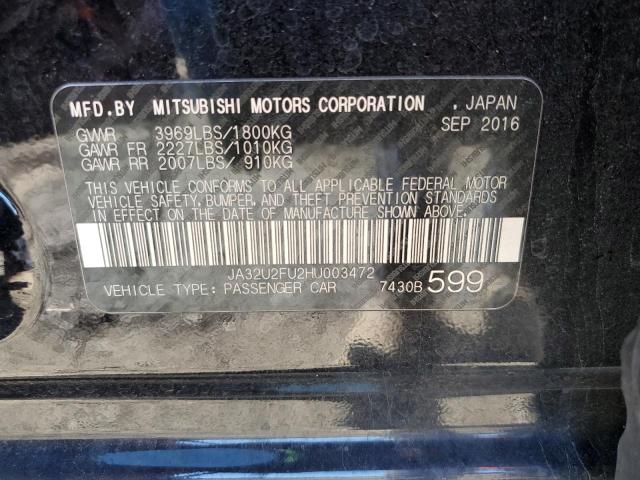 JA32U2FU2HU003472 - 2017 MITSUBISHI LANCER ES BLACK photo 10