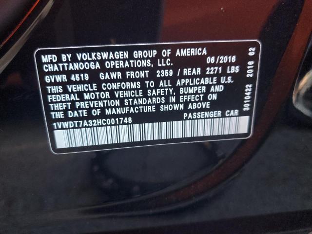 1VWDT7A32HC001748 - 2017 VOLKSWAGEN PASSAT R-L 黑色 照片 10